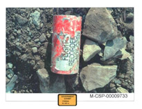 Flight Data Recorder as recovered at the Flight 93 crash site on September 13, 2001.